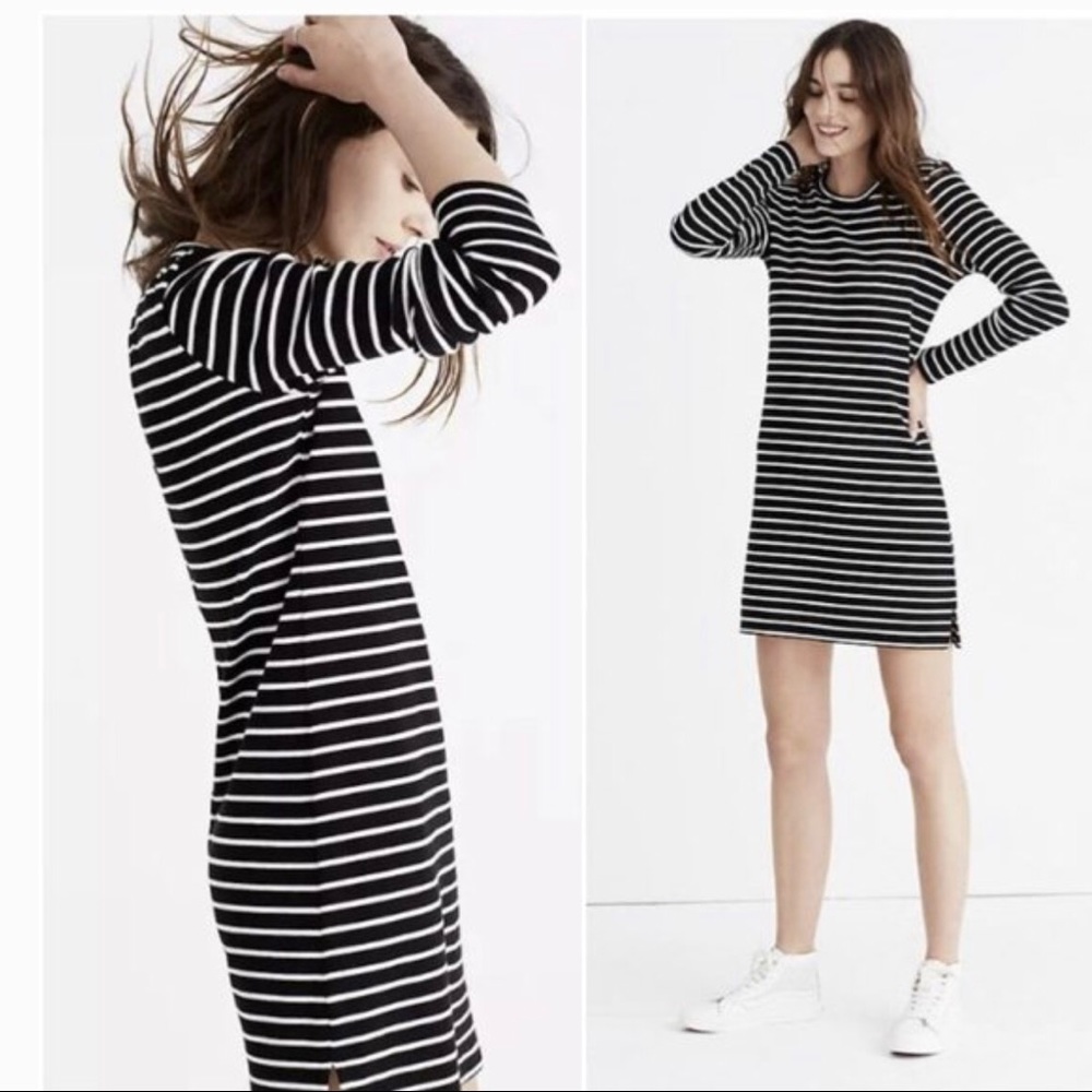 Madewell black and white long sleeved striped mini dress M